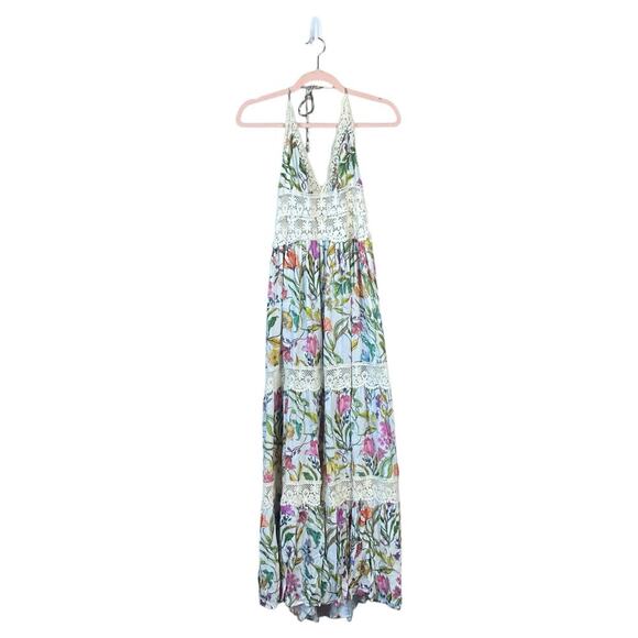 PQ SWIM Shea Long Dress in Wild Bloom Maxi Floral Lace Size Medium Large Beach - Picture 3 of 10